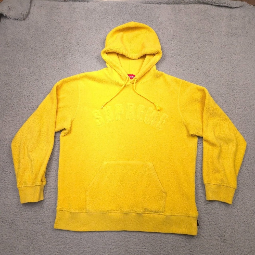 Supreme Polartec Hooded‎ Sweatshirt Large Yellow Fleece Tonal Logo Hoodie